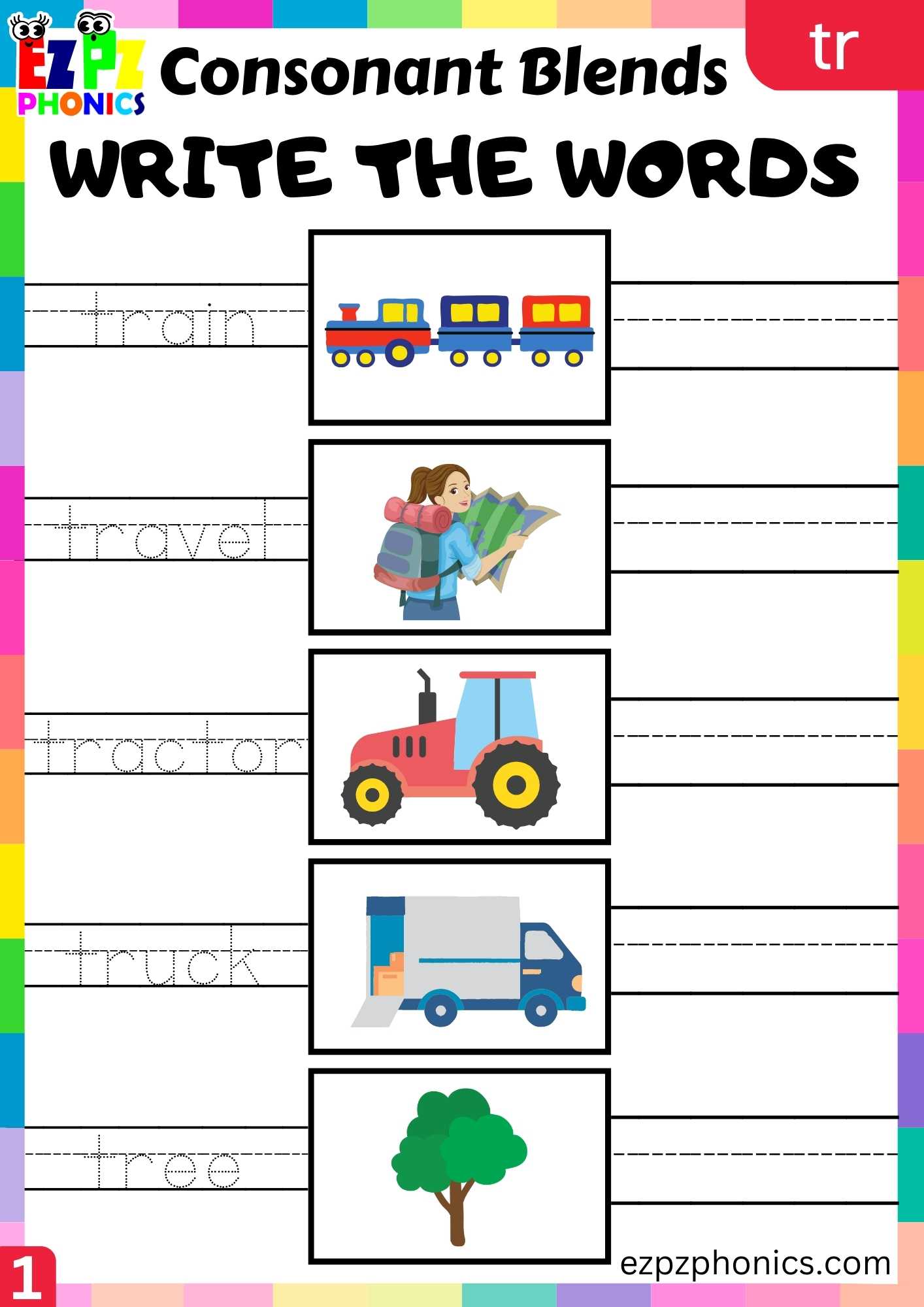 Group1 TR Words Write The Words Phonics Consonant Blends Worksheet